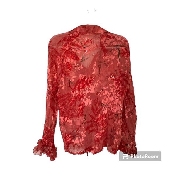 Y2K romantic sheer woman’s floral top size large - Picture 2 of 3